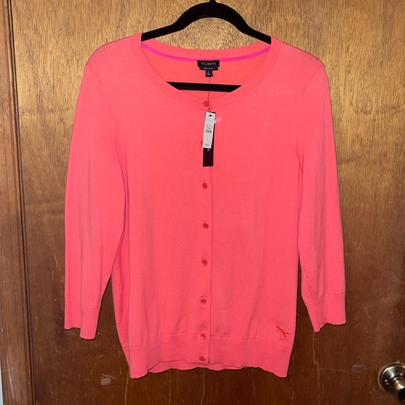 Talbots Sweaters - Talbots coral cardigan, button-down sweater, size large, 3/4 length sleeve, NWT.